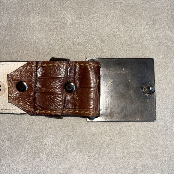 Vin Baker Vintage Crocodile Square Silver Buckle Brown Leather Belt Women Size M - Picture 9 of 16